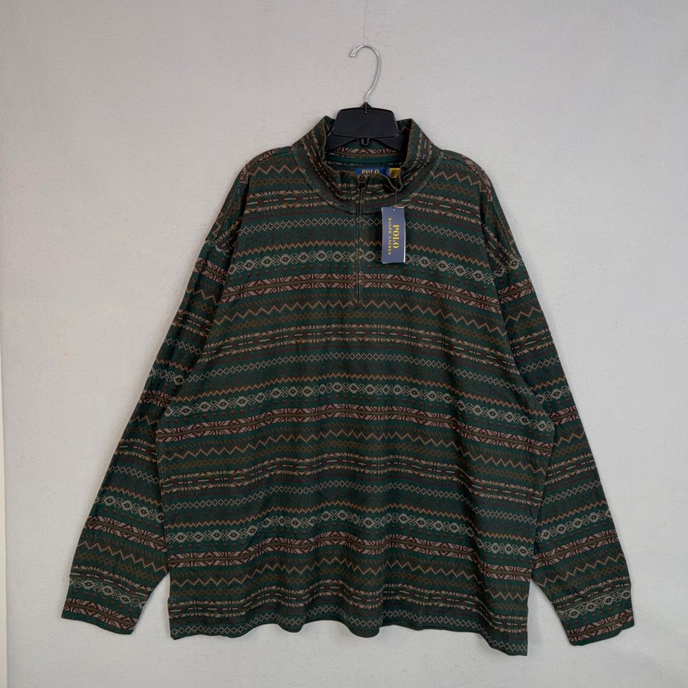 Polo Ralph Lauren Pullover Mens 3XB Green Fair Isle Estate Rib Preppy 1/4 Zip